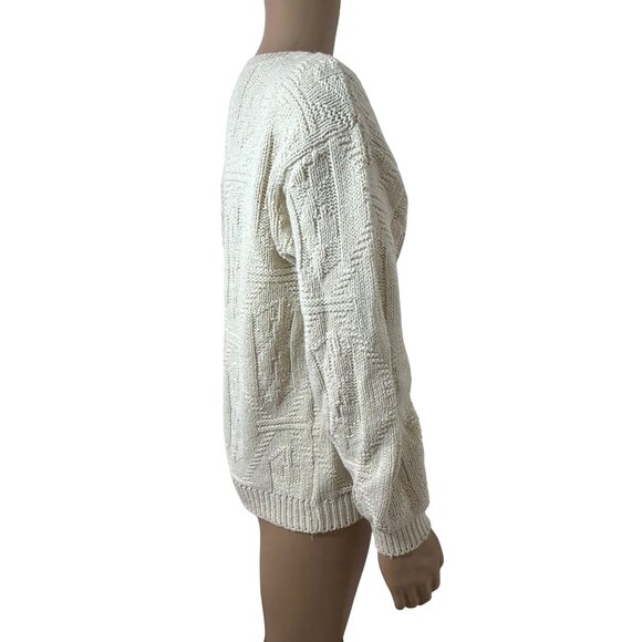 Body Equip Men’s Sweater Vtg M Cream Textured Geometric Pattern Pullover USA - Picture 8 of 16